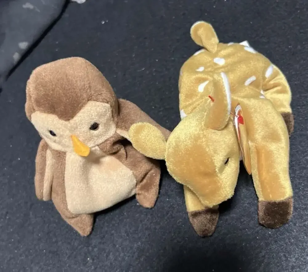 Ty Beanie Babies Hoot & Whisper  95 & 98 Owl & Deer Vintage Cute Plush Collector
